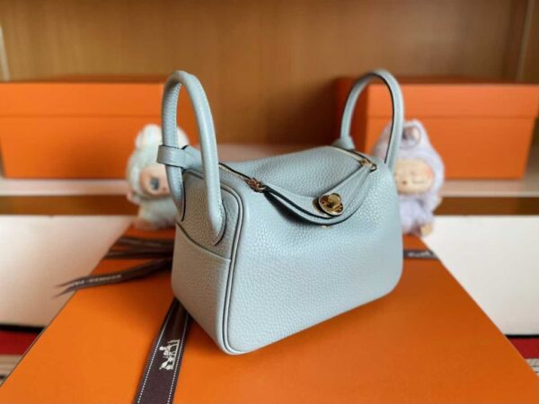 H Factory Bags Mini Lindy Togo Leather Light Grey Silver Hardware 19cm Full Handmade
