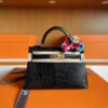 H Factory Bags Mini Kelly Matte Alligator Crocodile CK89 Black Gold Hardware 19cm Full Handmade