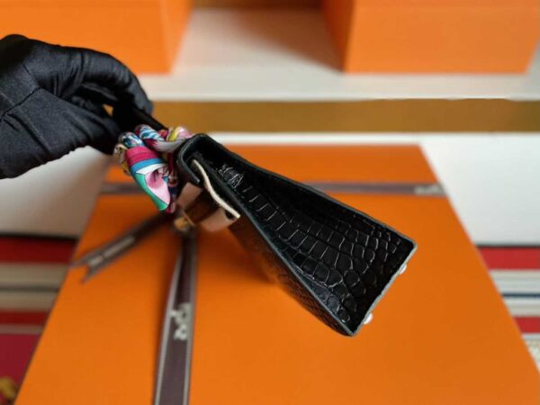 H Factory Bags Mini Kelly Matte Alligator Crocodile CK89 Black Gold Hardware 19cm Full Handmade