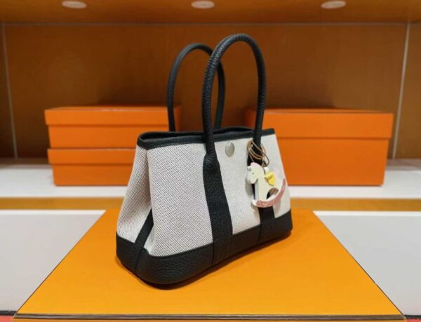 H Factory Bags Mini Garden party Canvas & Leather Black & White Silver Hardware 23cm Full Handmade