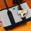 H Factory Bags Mini Garden party Canvas & Leather Black & White Silver Hardware 23cm Full Handmade