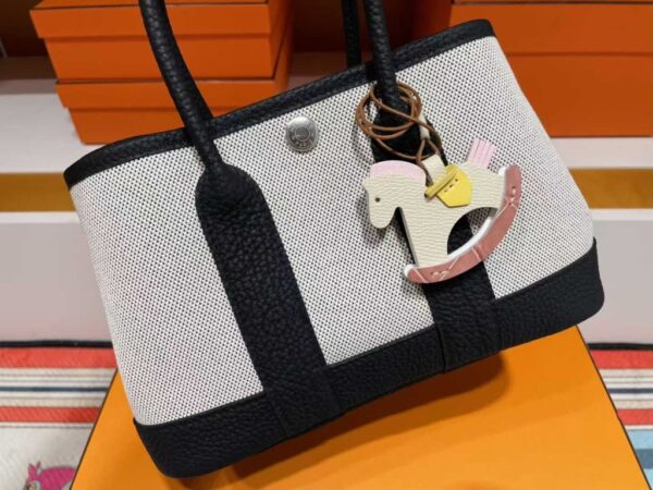 H Factory Bags Mini Garden party Canvas & Leather Black & White Silver Hardware 23cm Full Handmade