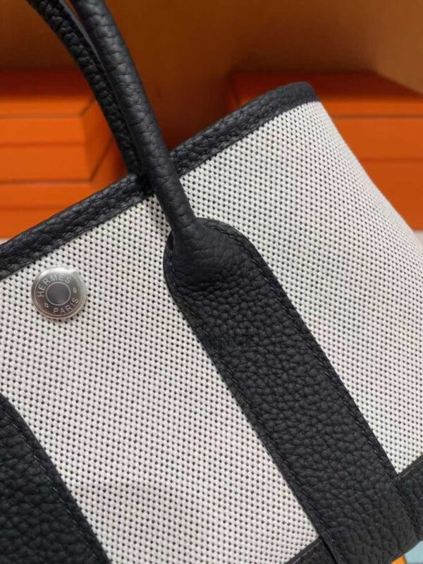 H Factory Bags Mini Garden party Canvas & Leather Black & White Silver Hardware 23cm Full Handmade