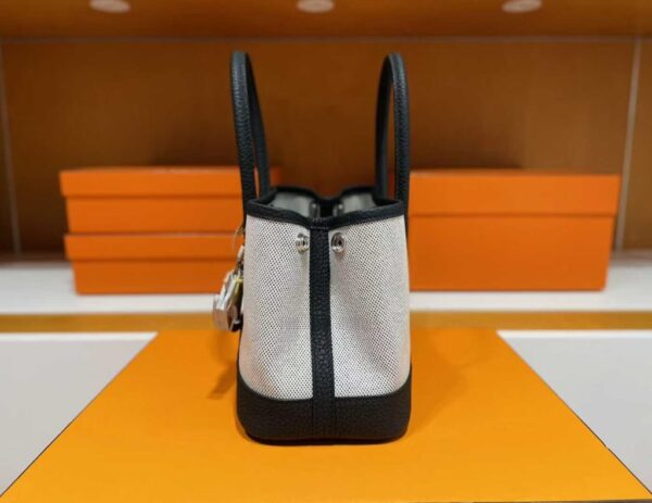 H Factory Bags Mini Garden party Canvas & Leather Black & White Silver Hardware 23cm Full Handmade
