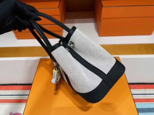 H Factory Bags Mini Garden party Canvas & Leather Black & White Silver Hardware 23cm Full Handmade