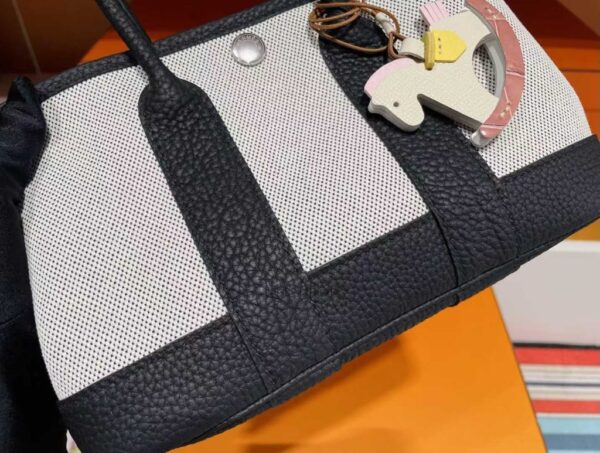 H Factory Bags Mini Garden party Canvas & Leather Black & White Silver Hardware 23cm Full Handmade