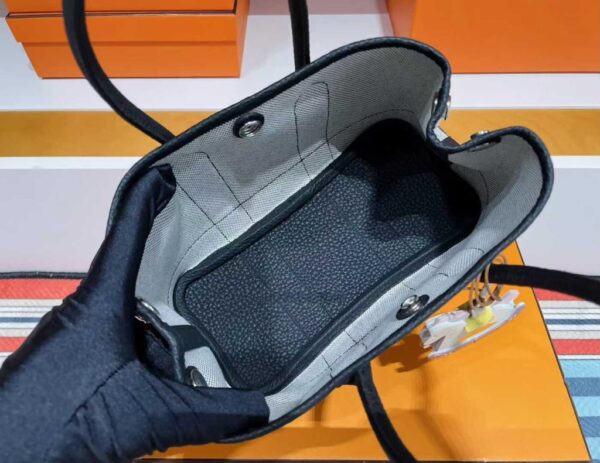 H Factory Bags Mini Garden party Canvas & Leather Black & White Silver Hardware 23cm Full Handmade