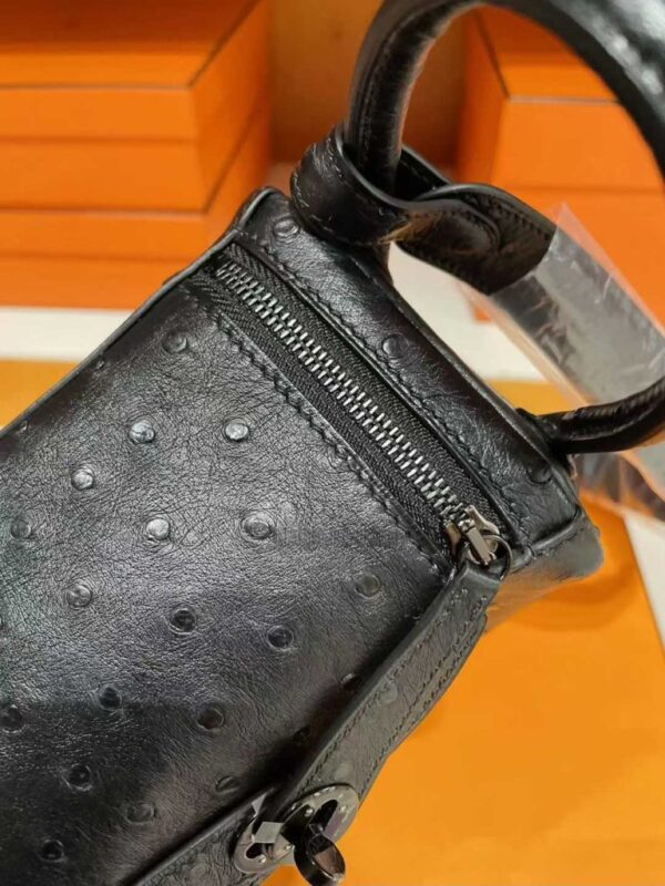 H Factory Bags Mini Lindy Ostrich Leather CK89 Black Black Buckle Hardware 19cm Full Handmade