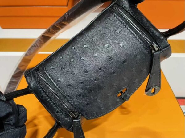 H Factory Bags Mini Lindy Ostrich Leather CK89 Black Black Buckle Hardware 19cm Full Handmade