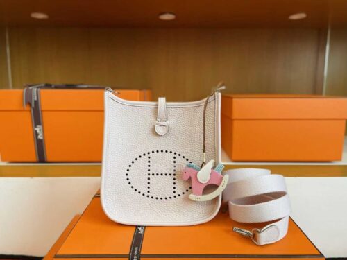 H Factory Bags Mini Evelyne Togo Leather Cream White Silver Hardware 16cm Full Handmade