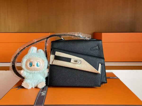 H Factory Bags Kelly desordre Epsom Leather CK89 Black Silver Hardware 20cm Full Handmade