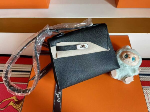 H Factory Bags Kelly desordre Epsom Leather CK89 Black Silver Hardware 20cm Full Handmade