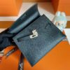 H Factory Bags Kelly desordre Epsom Leather CK89 Black Silver Hardware 20cm Full Handmade