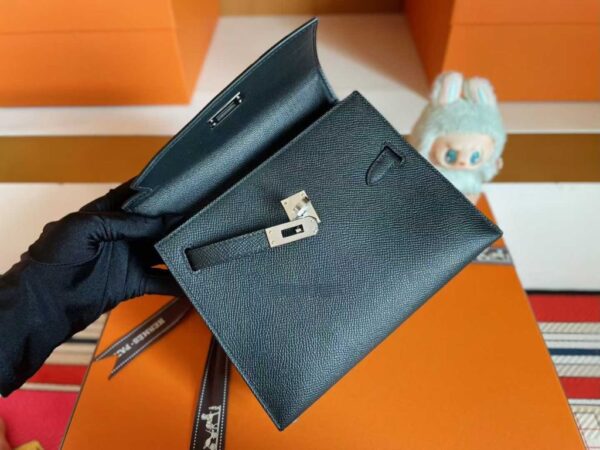 H Factory Bags Kelly desordre Epsom Leather CK89 Black Silver Hardware 20cm Full Handmade