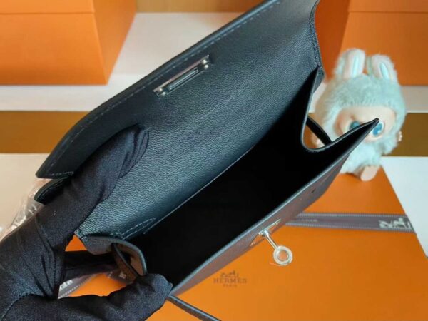 H Factory Bags Kelly desordre Epsom Leather CK89 Black Silver Hardware 20cm Full Handmade
