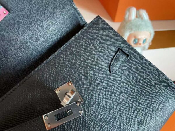 H Factory Bags Kelly desordre Epsom Leather CK89 Black Silver Hardware 20cm Full Handmade