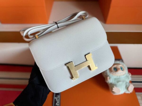 H Factory Bags Mini Constance Epsom Pure White Gold Hardware 18cm Full Handmade