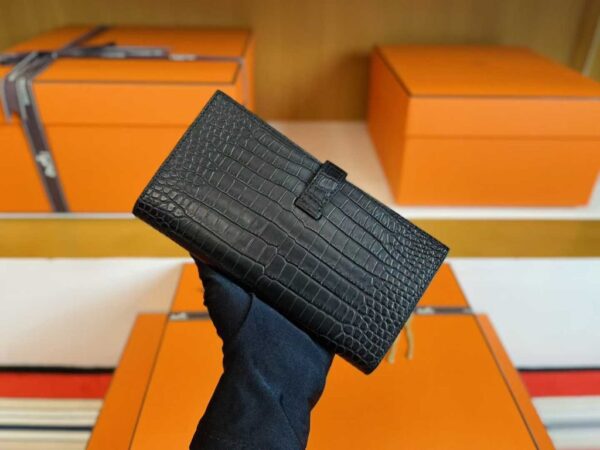 H Factory Bags Bearn Long Wallet Matte Alligator Crocodile CK89 Black Silver Hardware 17.5cm Full Handmade