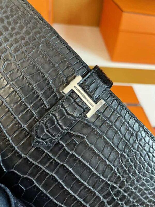 H Factory Bags Bearn Long Wallet Matte Alligator Crocodile CK89 Black Silver Hardware 17.5cm Full Handmade