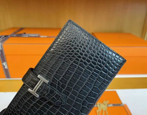 H Factory Bags Bearn Long Wallet Matte Alligator Crocodile CK89 Black Silver Hardware 17.5cm Full Handmade