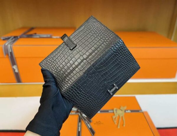 H Factory Bags Bearn Long Wallet Matte Alligator Crocodile CK89 Black Silver Hardware 17.5cm Full Handmade