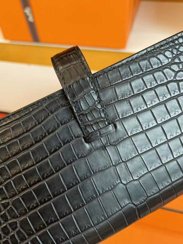 H Factory Bags Bearn Long Wallet Matte Alligator Crocodile CK89 Black Silver Hardware 17.5cm Full Handmade
