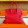 H Factory Bags Birkin Matte Crocodile Leather Ferrari Red Gold Hardware 30cm Full Handmade