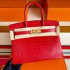 H Factory Bags Birkin Matte Crocodile Leather Ferrari Red Gold Hardware 30cm Full Handmade