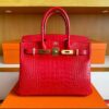 H Factory Bags Birkin Matte Crocodile Leather Ferrari Red Gold Hardware 30cm Full Handmade