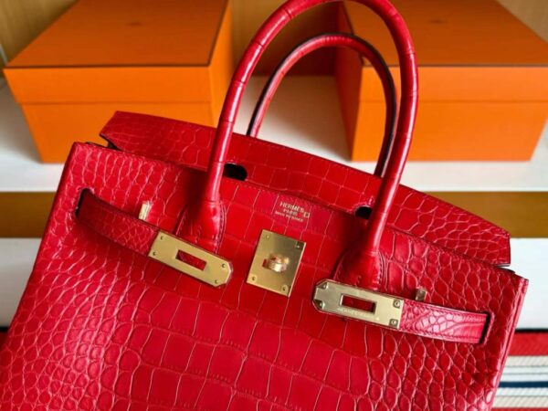 H Factory Bags Birkin Matte Crocodile Leather Ferrari Red Gold Hardware 30cm Full Handmade