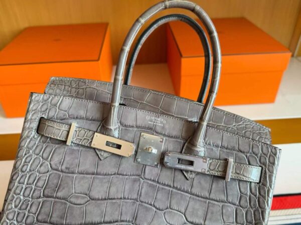 2025-11-10_174618_010-1024x768-1 H Factory Bags Birkin Matte Alligator Crocodile Graphite Grey Silver Hardware 30cm Full Handmade