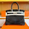 H Factory Bags Birkin Shiny Crocodile Leather Chocolate Color Silver Hardware 30cm Full Handmade