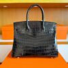 H Factory Bags Birkin Shiny Crocodile Leather Chocolate Color Silver Hardware 30cm Full Handmade