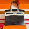 H Factory Bags Birkin Shiny Crocodile Leather Chocolate Color Silver Hardware 30cm Full Handmade