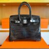 H Factory Bags Birkin Shiny Crocodile Leather Chocolate Color Silver Hardware 30cm Full Handmade