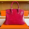 H Factory Bags Birkin Shiny Crocodile Leather 5R Rose Red Gold Hardware 30cm Full Handmade