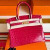 H Factory Bags Birkin Shiny Crocodile Leather 5R Rose Red Gold Hardware 30cm Full Handmade