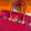 H Factory Bags Birkin Shiny Crocodile Leather 5R Rose Red Gold Hardware 30cm Full Handmade