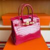 H Factory Bags Birkin Shiny Crocodile Leather 5R Rose Red Gold Hardware 30cm Full Handmade