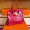 H Factory Bags Birkin Shiny Crocodile Leather 5R Rose Red Gold Hardware 30cm Full Handmade