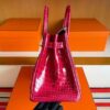 H Factory Bags Birkin Shiny Crocodile Leather 5R Rose Red Gold Hardware 30cm Full Handmade