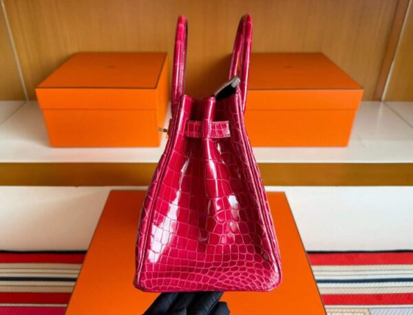 H Factory Bags Birkin Shiny Crocodile Leather 5R Rose Red Gold Hardware 30cm Full Handmade