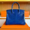 H Factory Bags Birkin Shiny Crocodile Leather Shiny Blue Gold Hardware 30cm Full Handmade