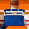 H Factory Bags Birkin Shiny Crocodile Leather Shiny Blue Gold Hardware 30cm Full Handmade