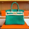 H Factory Bags Birkin Shiny Crocodile Leather Bamboo Green Gold Hardware 30cm Full Handmade