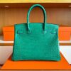 H Factory Bags Birkin Shiny Crocodile Leather Bamboo Green Gold Hardware 30cm Full Handmade