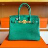 H Factory Bags Birkin Shiny Crocodile Leather Bamboo Green Gold Hardware 30cm Full Handmade
