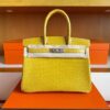 H Factory Bags Birkin Shiny Crocodile Leather Lemon yellow Gold Hardware 30cm Full Handmade