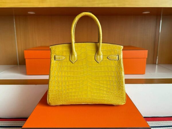 H Factory Bags Birkin Shiny Crocodile Leather Lemon yellow Gold Hardware 30cm Full Handmade