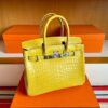 H Factory Bags Birkin Shiny Crocodile Leather Lemon yellow Gold Hardware 30cm Full Handmade